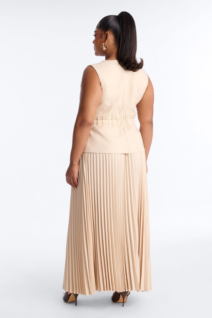 Darlene Pleated Skirt Set - Taupe