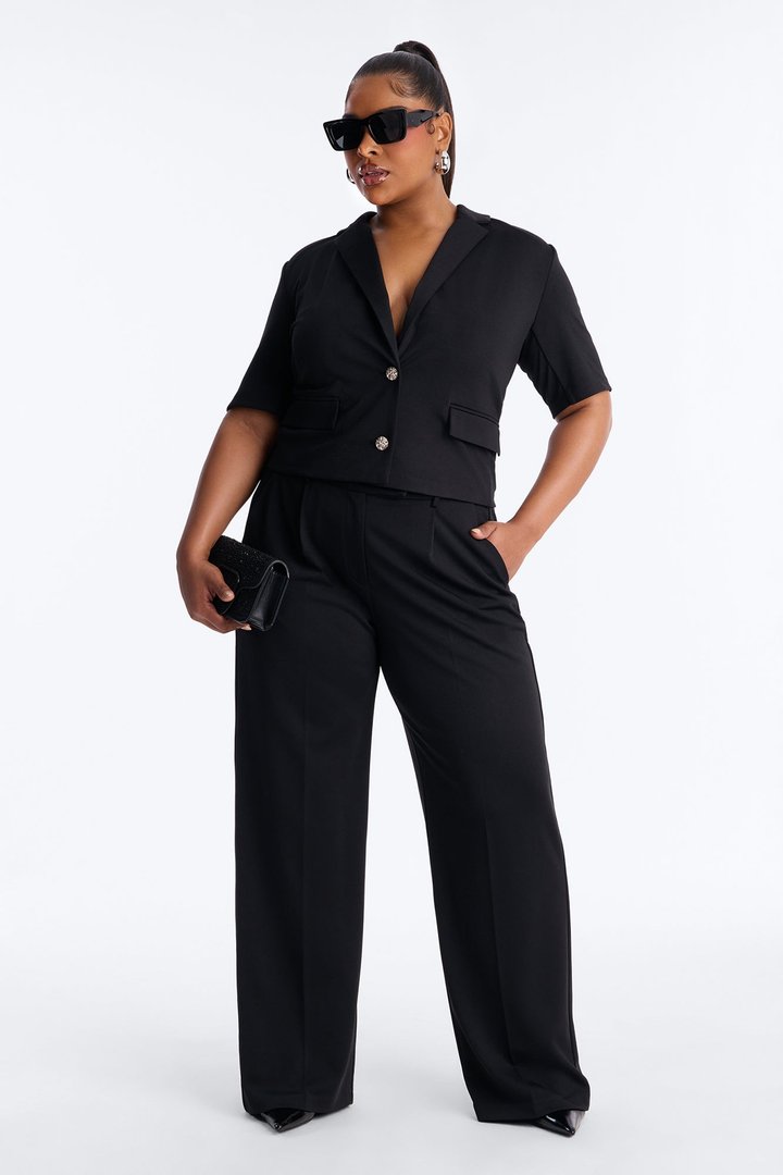 Kate Short Sleeve Blazer Pant Set - Black