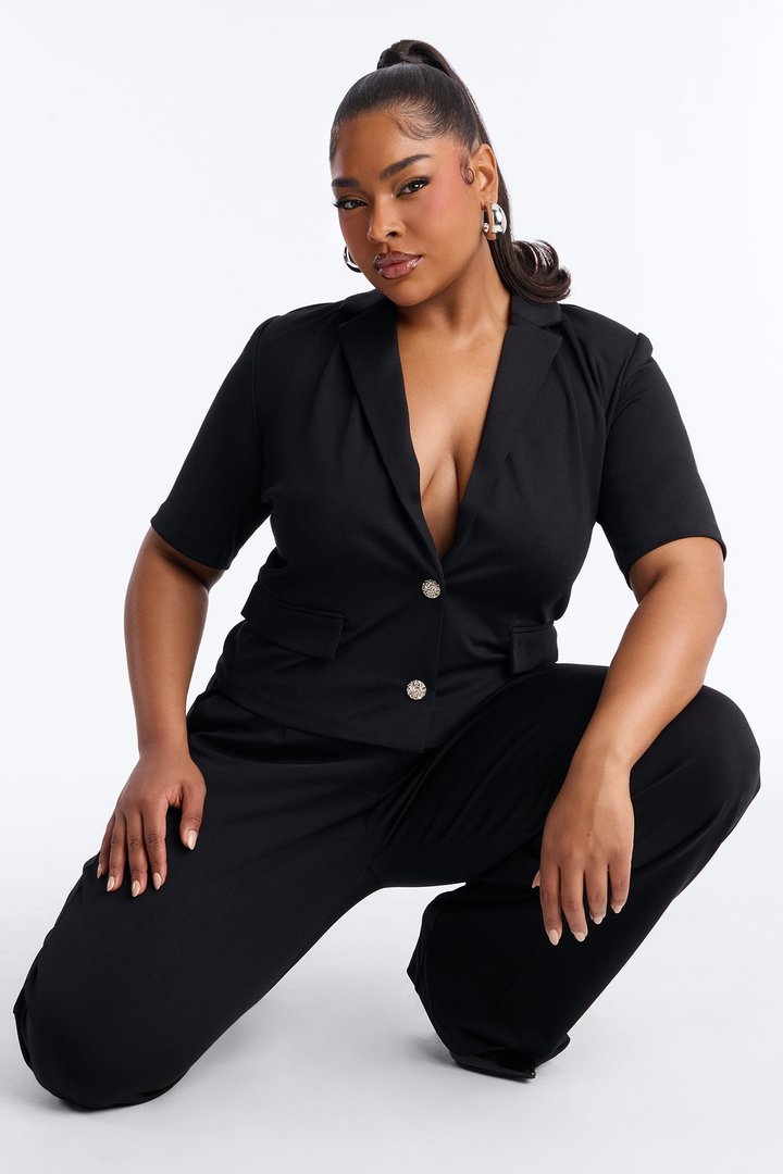 Kate Short Sleeve Blazer Pant Set - Black