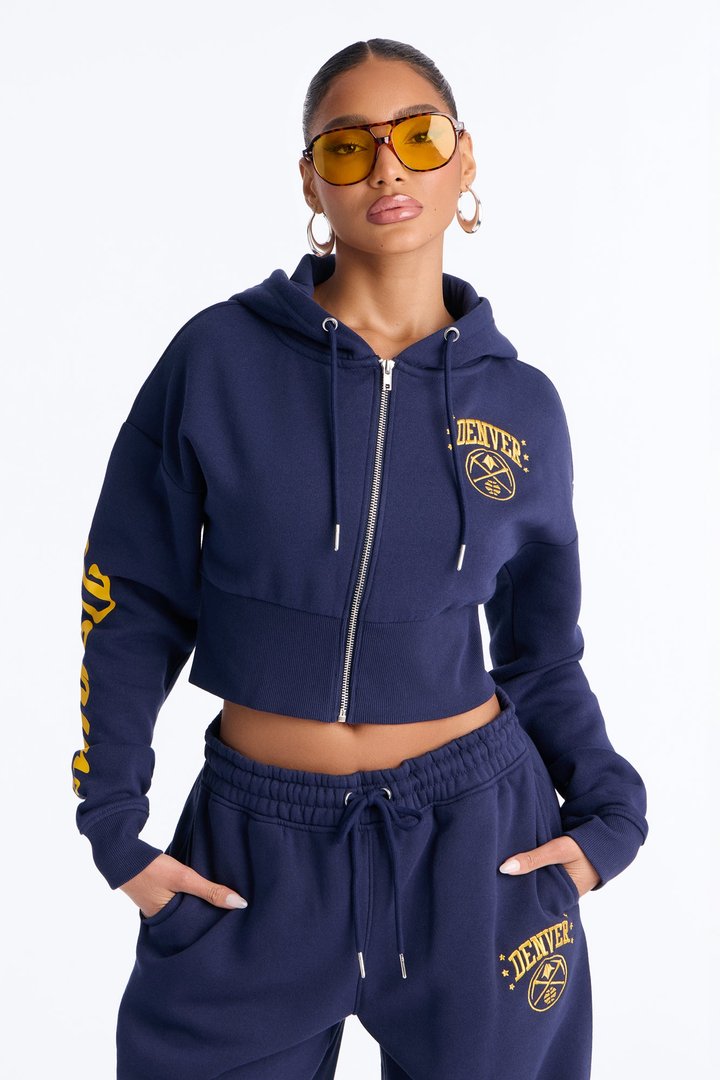 NBA Denver Nuggets Cropped Fleece Full Zip Hoodie - Navy
