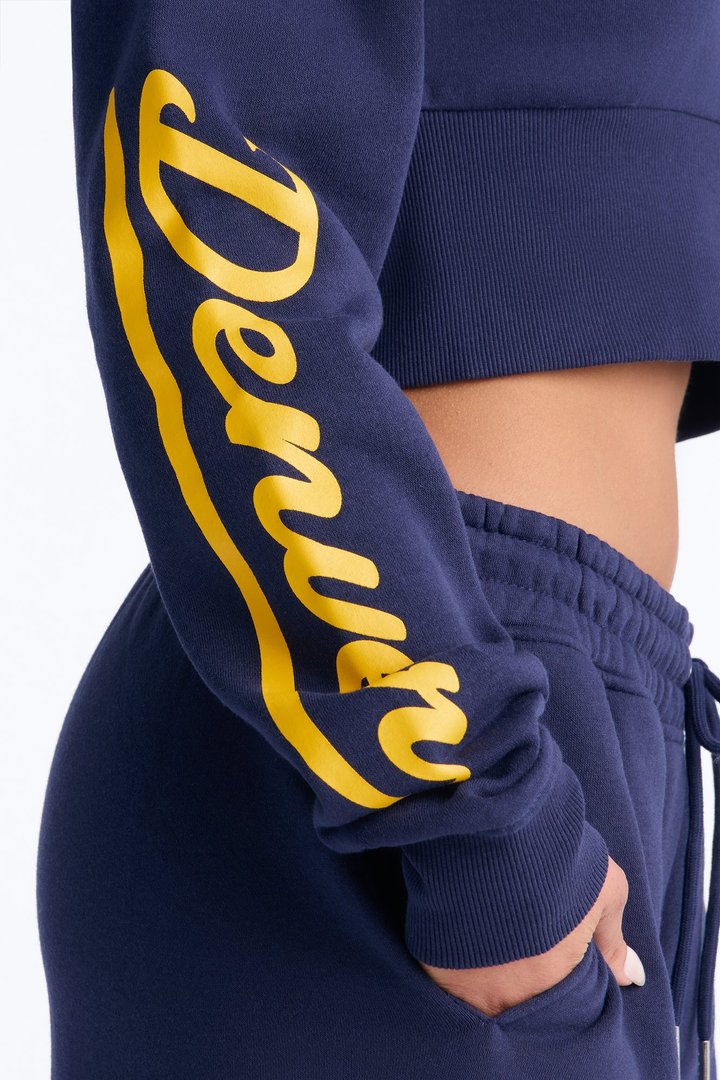 NBA Denver Nuggets Cropped Fleece Full Zip Hoodie - Navy