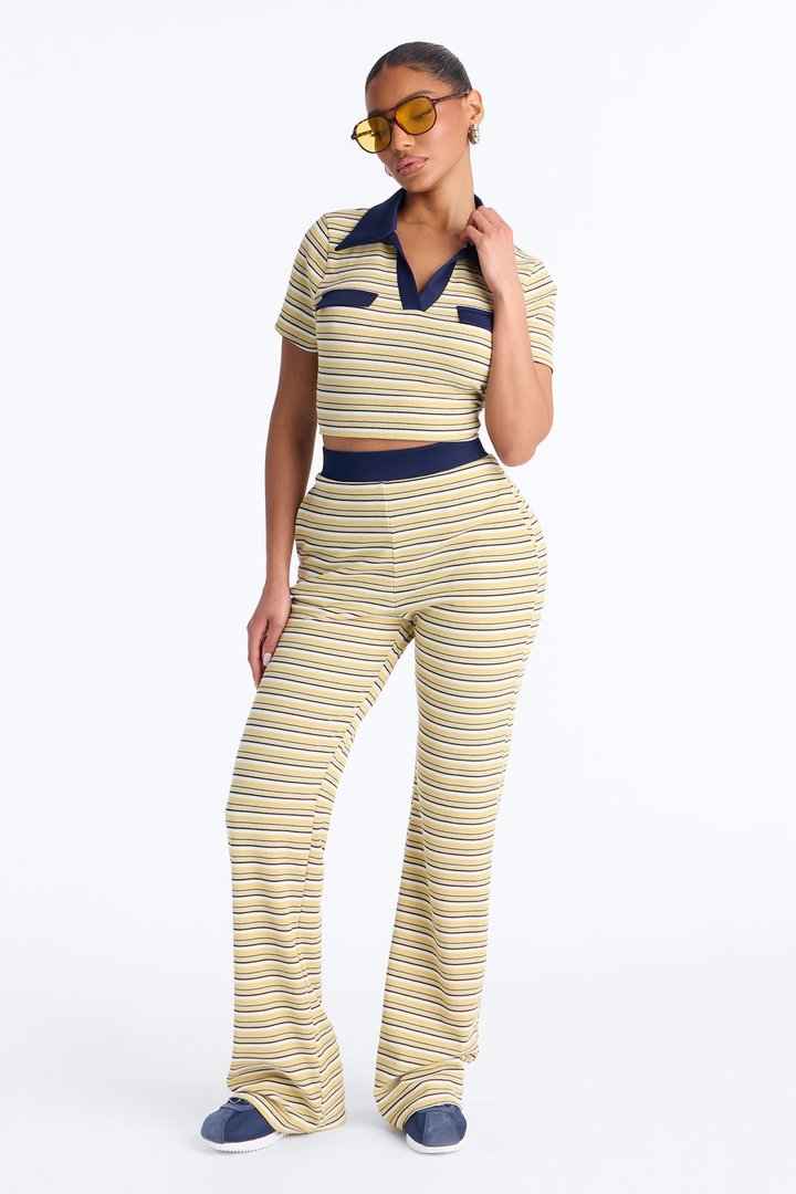 Josie Striped Polo Pant Set - Yellow