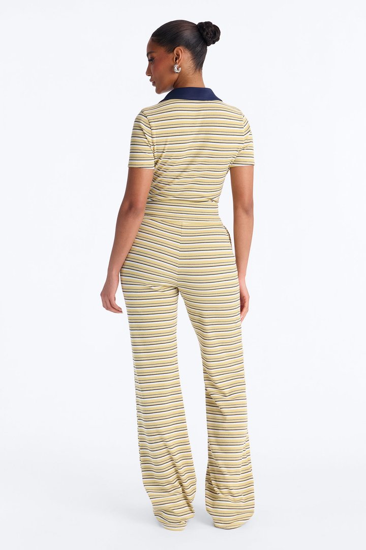 Josie Striped Polo Pant Set - Yellow