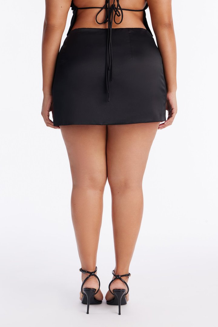 Kiss Me I'm Cute Bodycon Satin Mini Skirt - Black
