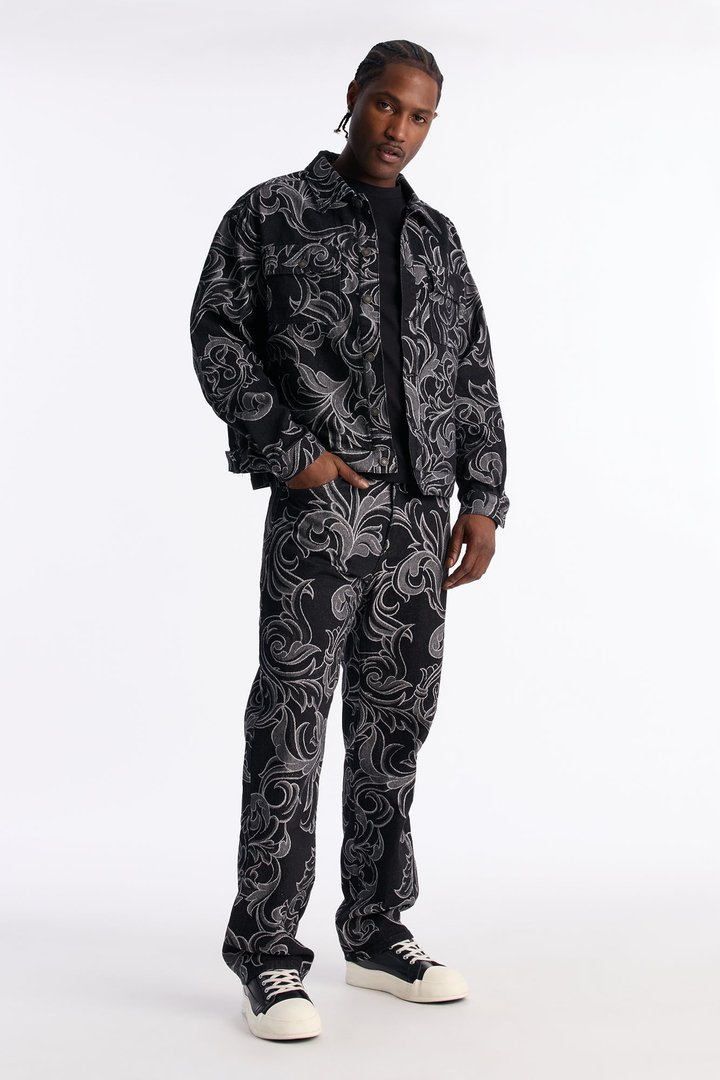 Straight Baroque Jacquard Jean - Black Wash