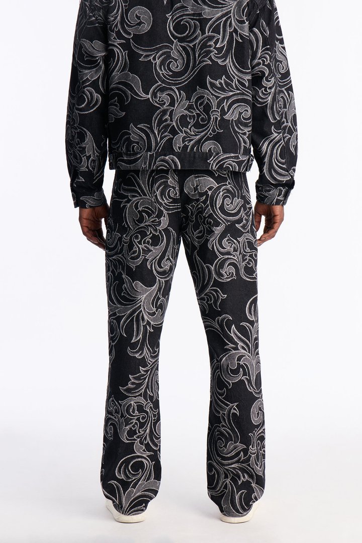 Straight Baroque Jacquard Jean - Black Wash