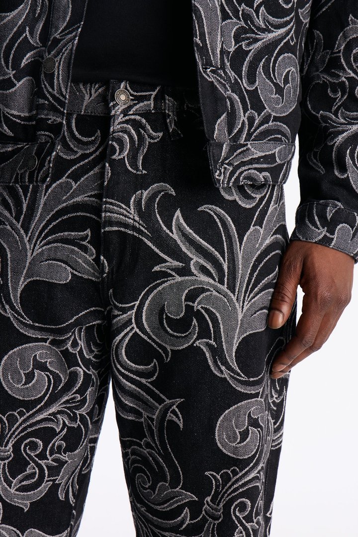 Straight Baroque Jacquard Jean - Black Wash