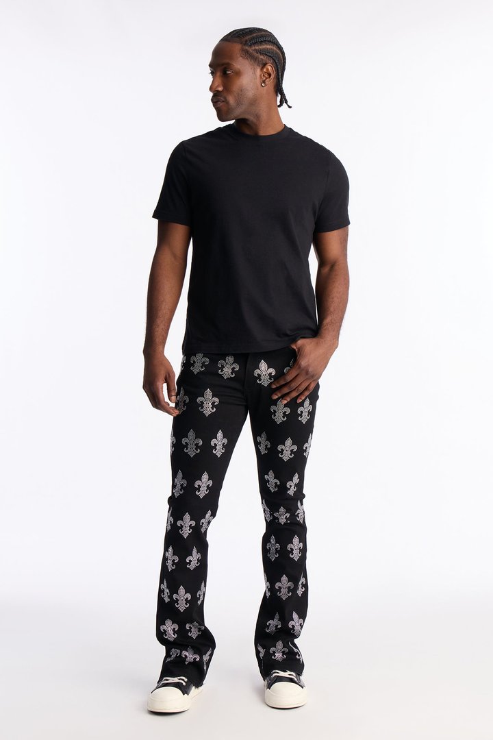 Stacked Skinny Flare Street Monarch Jeweled Jean - Black