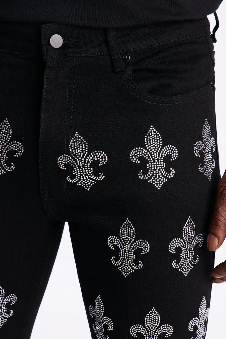 Stacked Skinny Flare Street Monarch Jeweled Jean - Black
