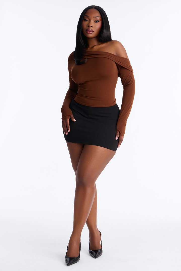 Subtle Sway Jersey One Shoulder Top - Brown