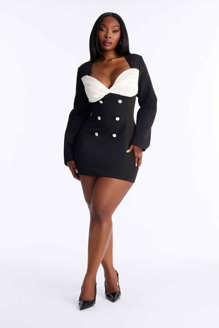 Sweetheart Long Sleeve Mini Dress - Black/White