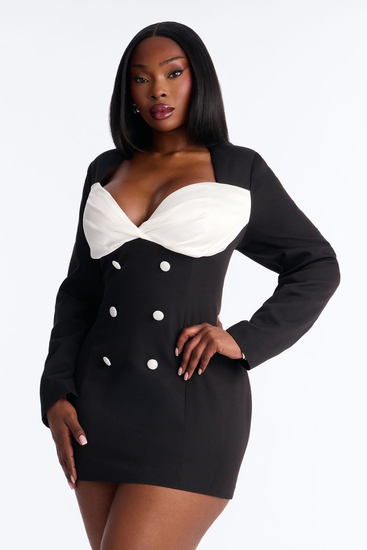 Sweetheart Long Sleeve Mini Dress - Black/White