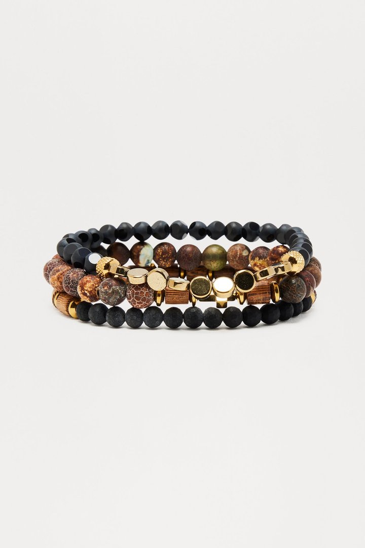 Aria 3-Piece Beaded Bracelet - Brown Combo