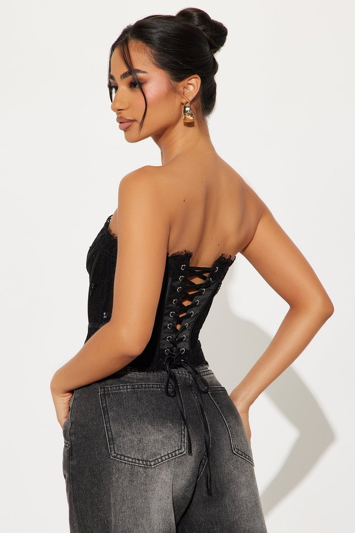 Pure Connection Lace Corset Top - Black