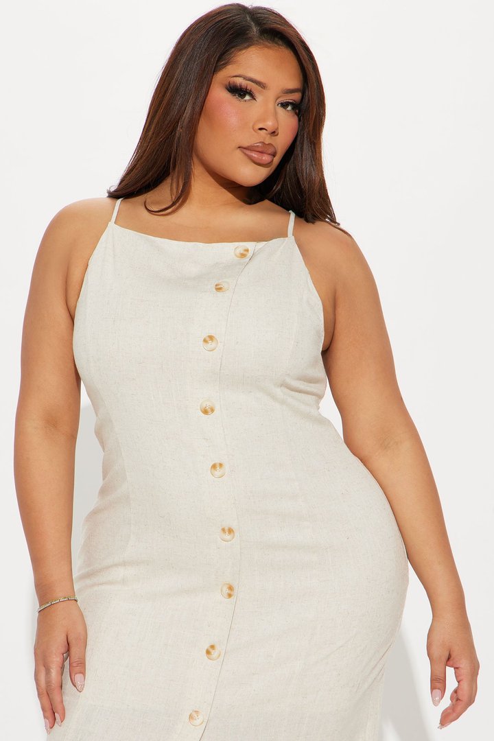 Starting Fresh Linen Midi Dress - Cream