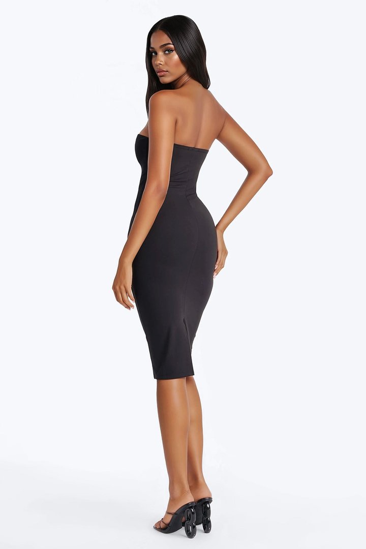 Lina Double Lined Midi Dress - Black