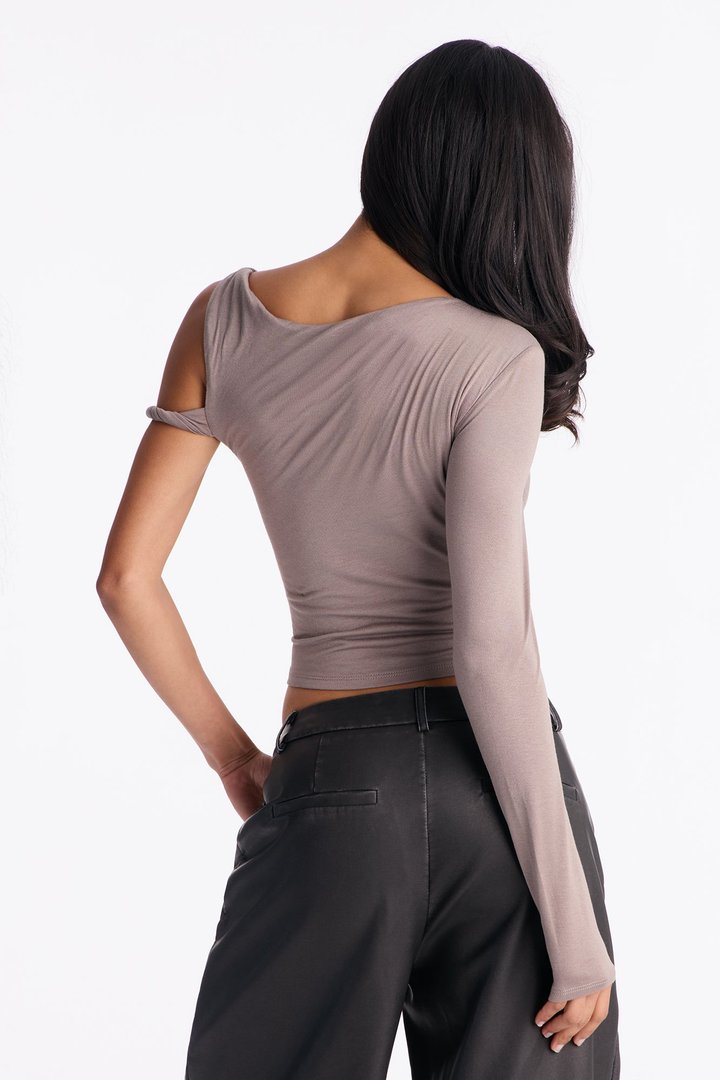Kendra One Shoulder Long Sleeve Top - Stone