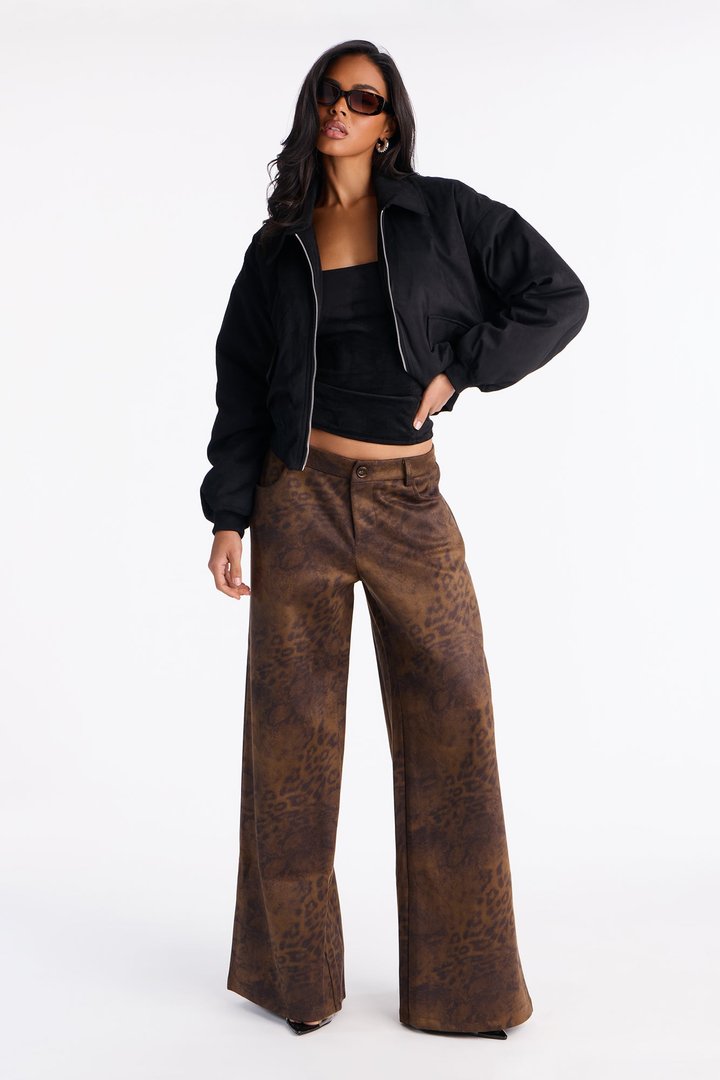 Smooth Talkin' Leopard Faux Suede Pant 33″ - Brown/combo