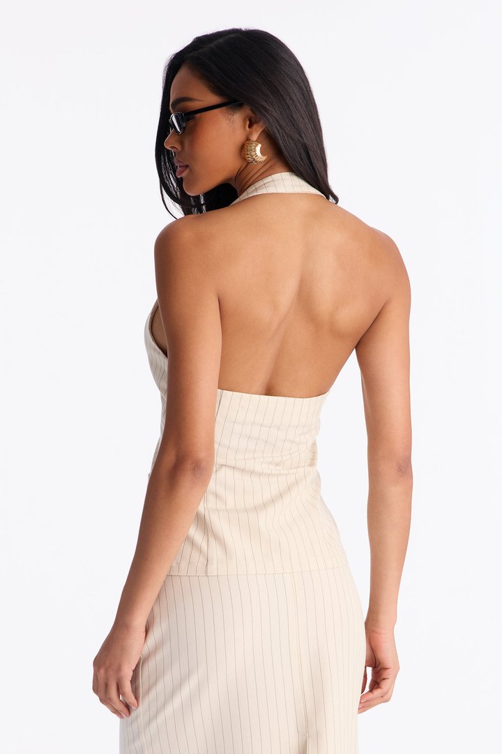 Dangerously Cute Pinstripe Halter Top - Cream/combo