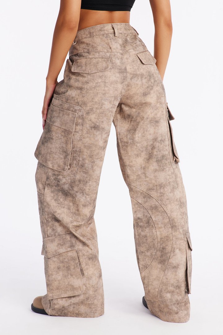 Bold Moves Washed Wide Leg Cargo Pant 33″ - Brown/combo