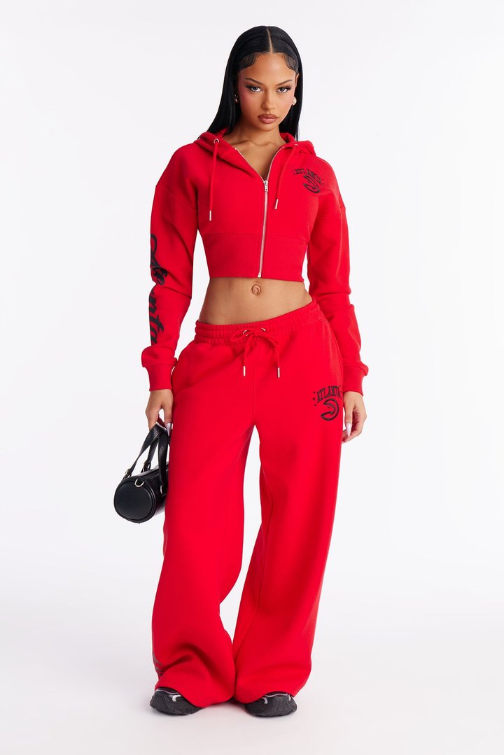 NBA Atlanta Hawks Cropped Fleece Full Zip Hoodie - Red