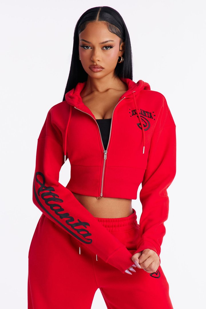 NBA Atlanta Hawks Cropped Fleece Full Zip Hoodie - Red