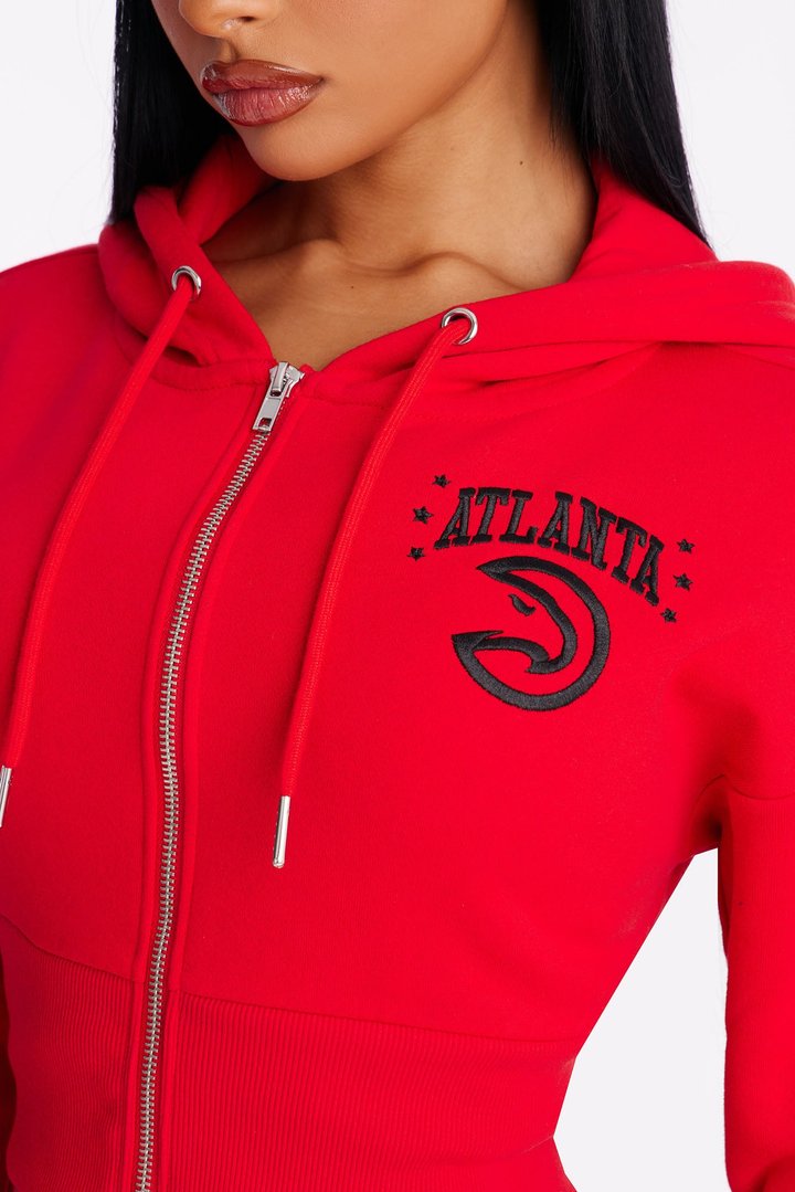 NBA Atlanta Hawks Cropped Fleece Full Zip Hoodie - Red