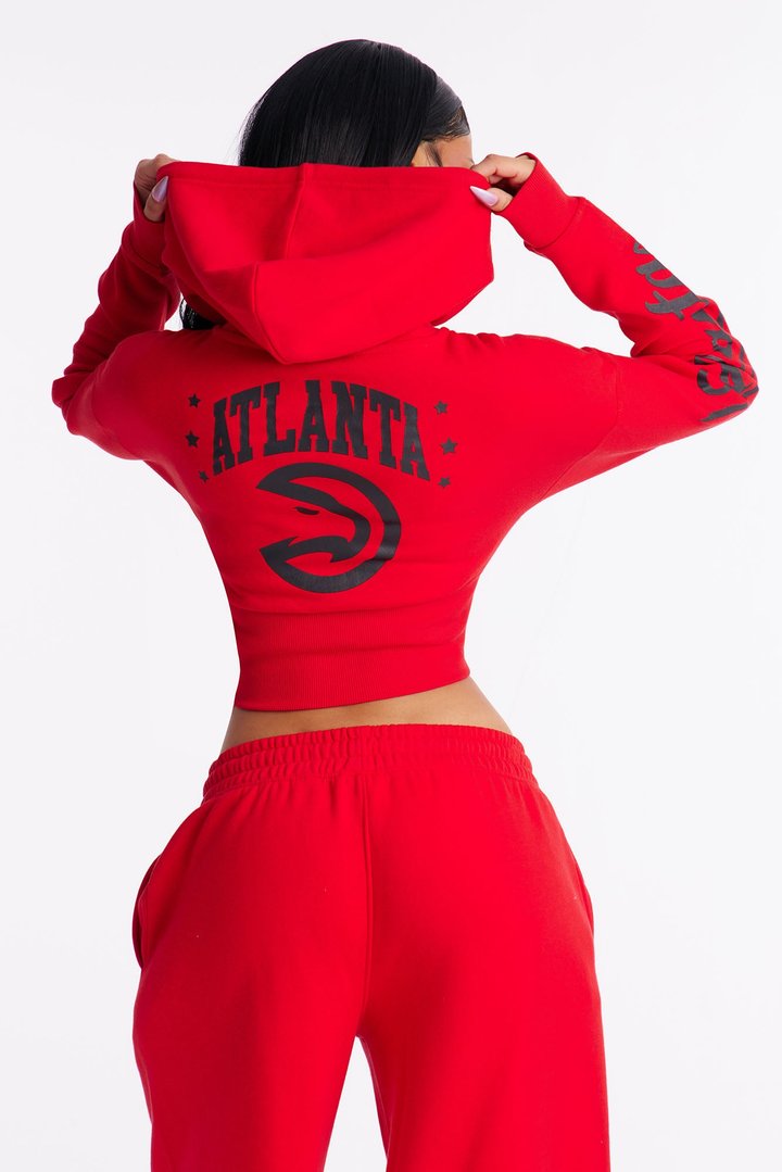 NBA Atlanta Hawks Cropped Fleece Full Zip Hoodie - Red