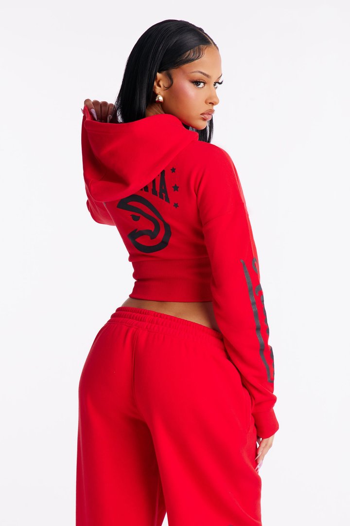 NBA Atlanta Hawks Cropped Fleece Full Zip Hoodie - Red