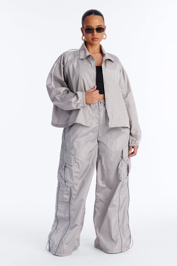 Life Of Leisure Windbreaker Funnel Neck Jacket - Grey