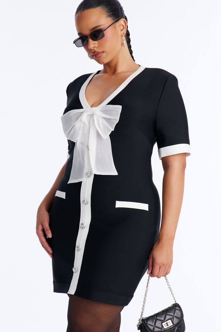 Sweet Authority Contrast Trim Bandage Mini Dress - Black/White