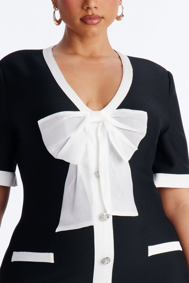 Sweet Authority Contrast Trim Bandage Mini Dress - Black/White