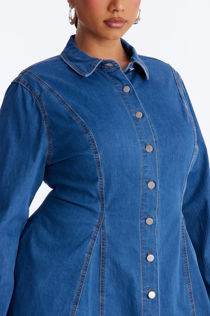 Jessi Long Sleeve Denim Mini Dress - Denim