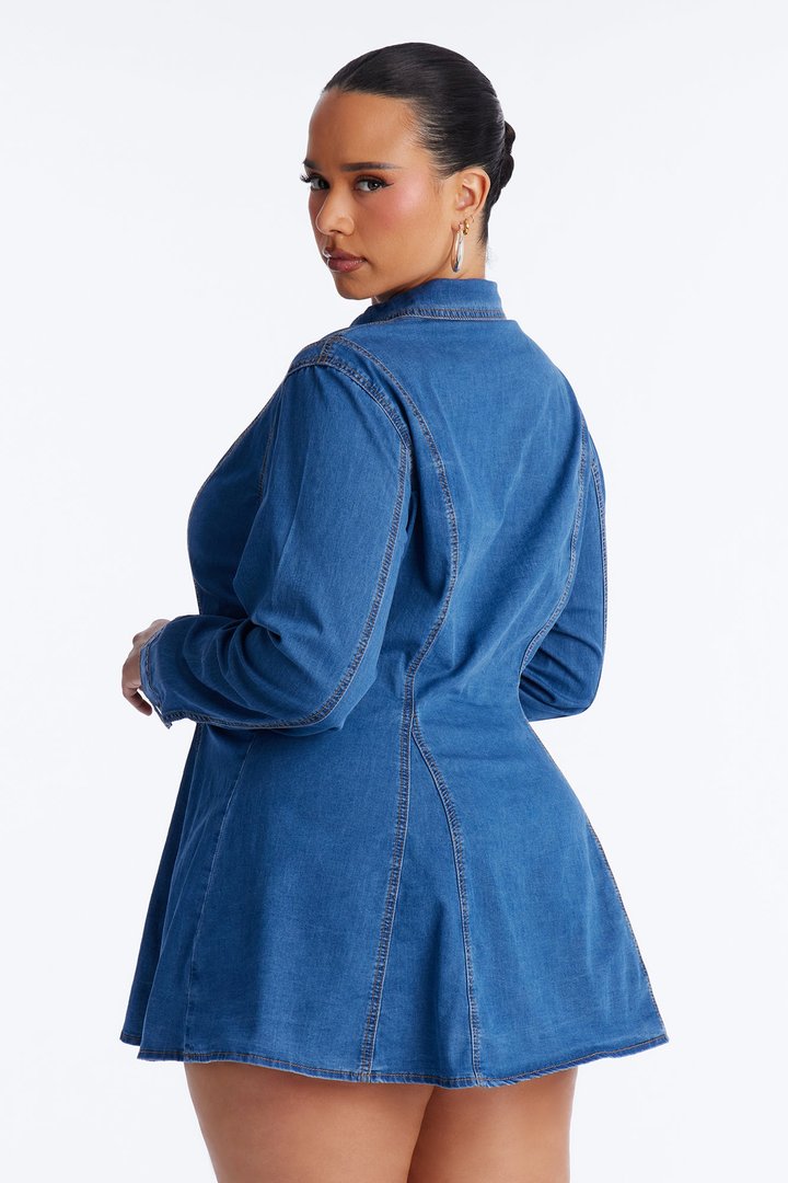 Jessi Long Sleeve Denim Mini Dress - Denim