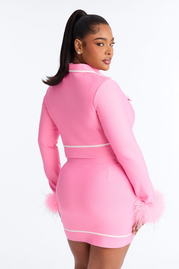 So Fancy Feather Trim Skirt Set - Pink