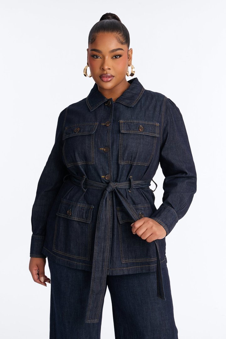 Patricia Puff Sleeve Denim Pant Set - Dark Wash