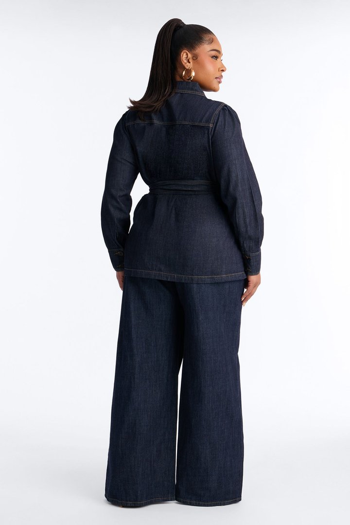 Patricia Puff Sleeve Denim Pant Set - Dark Wash