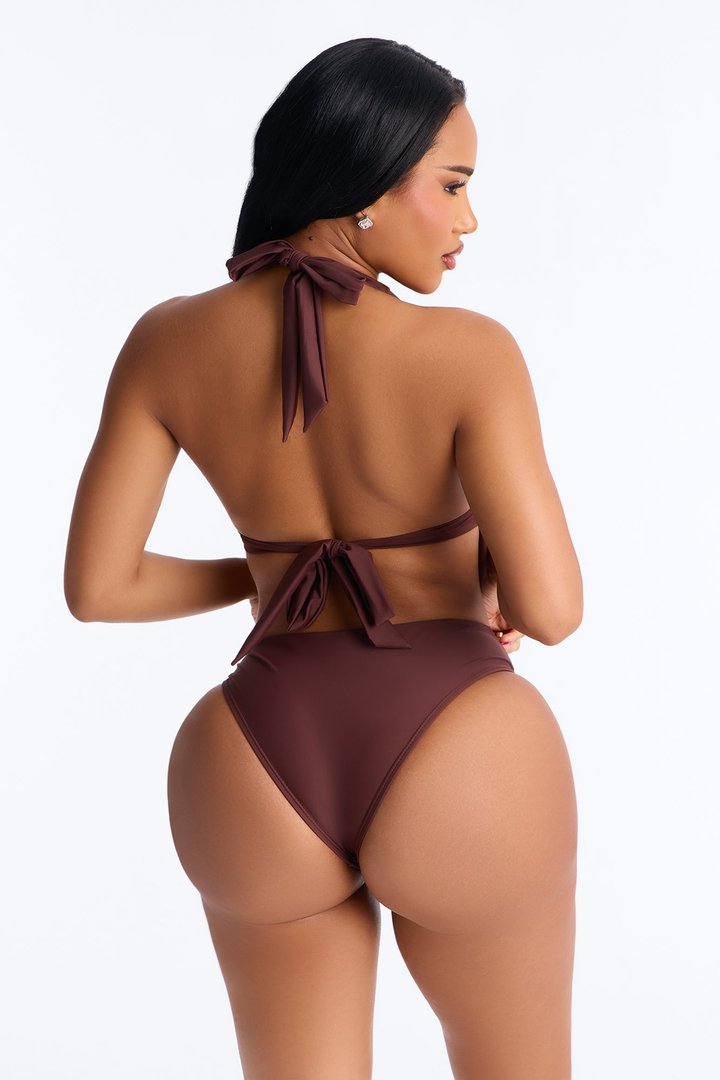 Better Late Than Never 2 Piece Swimsuit - Chocolate