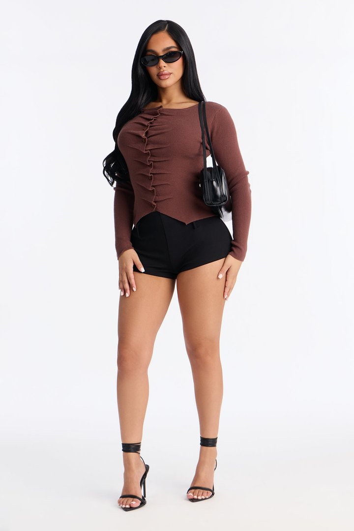Mavie Ruched Sweater Top - Chocolate