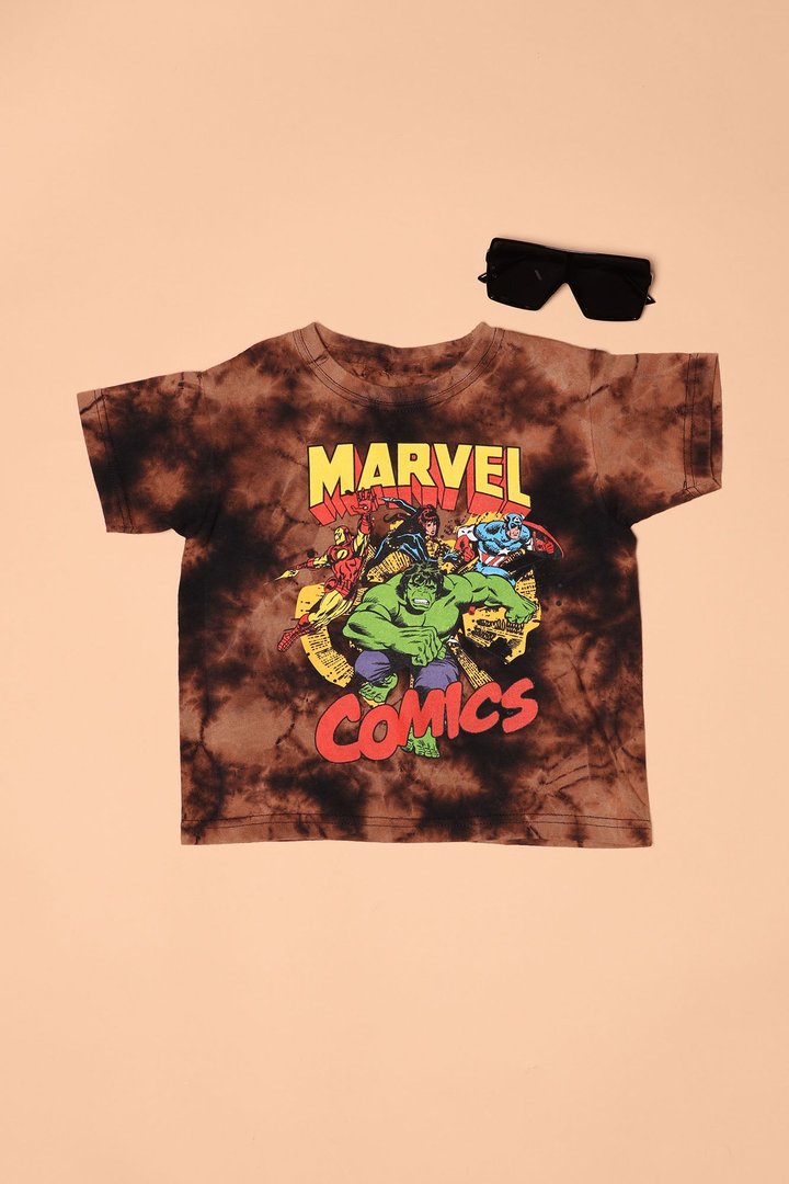 Mini Marvel Comics Tie Dye Tee - Black/Brown