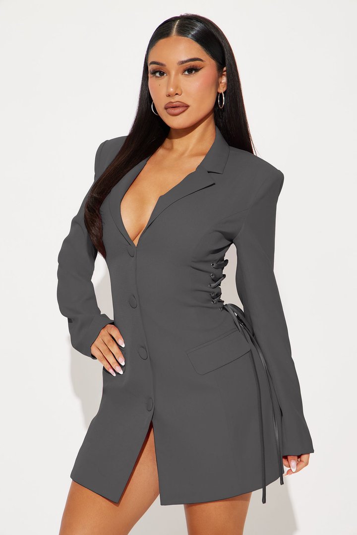 Jade Blazer Mini Dress - Gunmetal