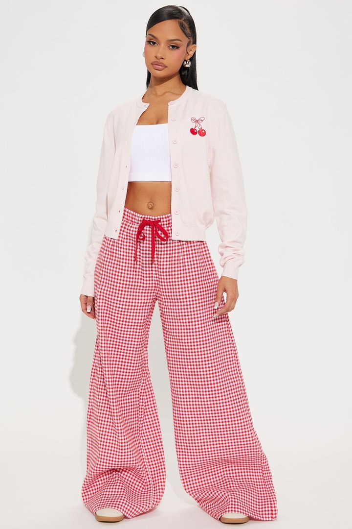 Bow On Top Cherry Cardigan - Pink