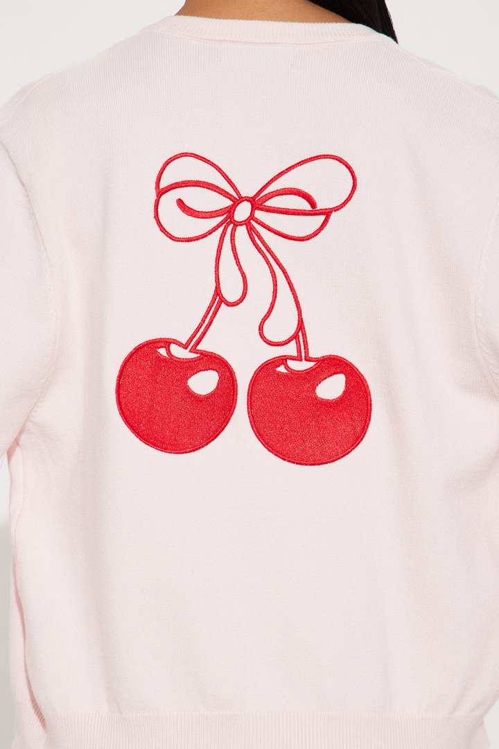 Bow On Top Cherry Cardigan - Pink