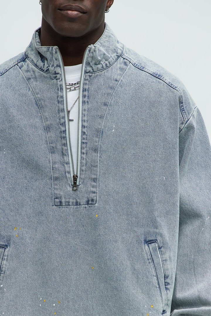 Distressed Denim Anorak Jacket - Light Wash