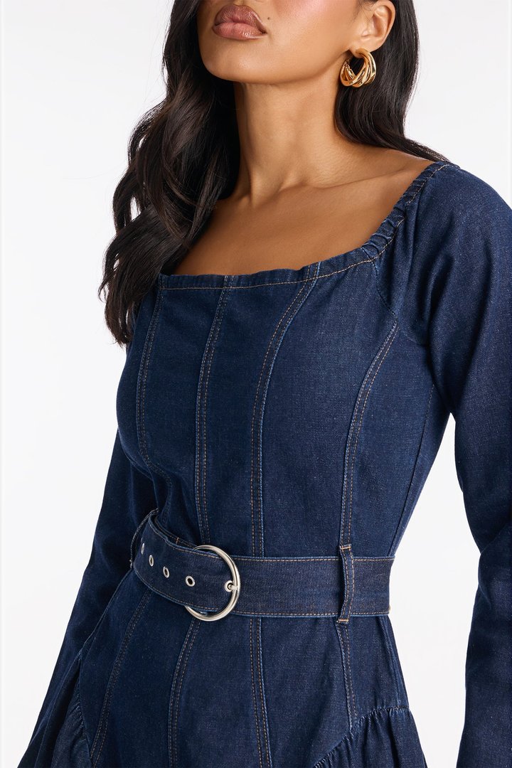 Done Up In Denim Wide Leg Jumpsuit - Dark Wash
