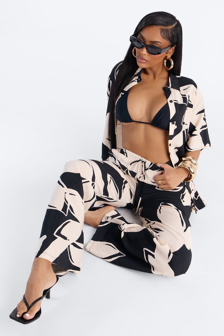 Ready For Vacay Wide Leg Pant Set - Black/White