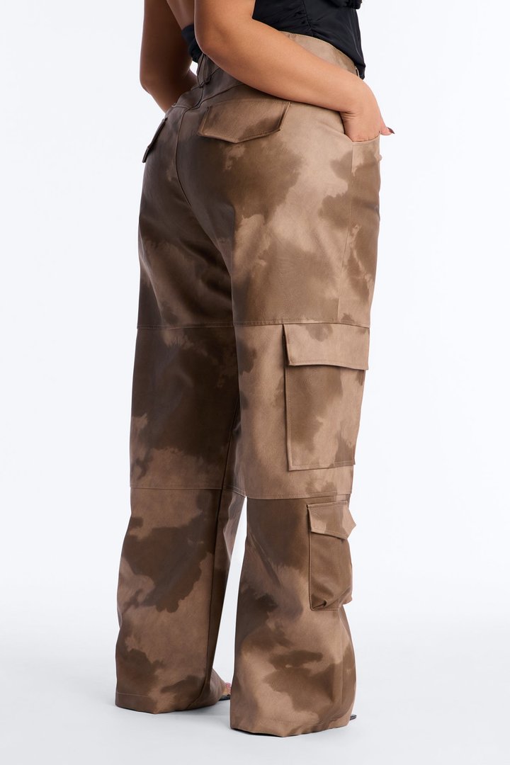 Alexa Washed Faux Leather Cargo Pant - Chocolate