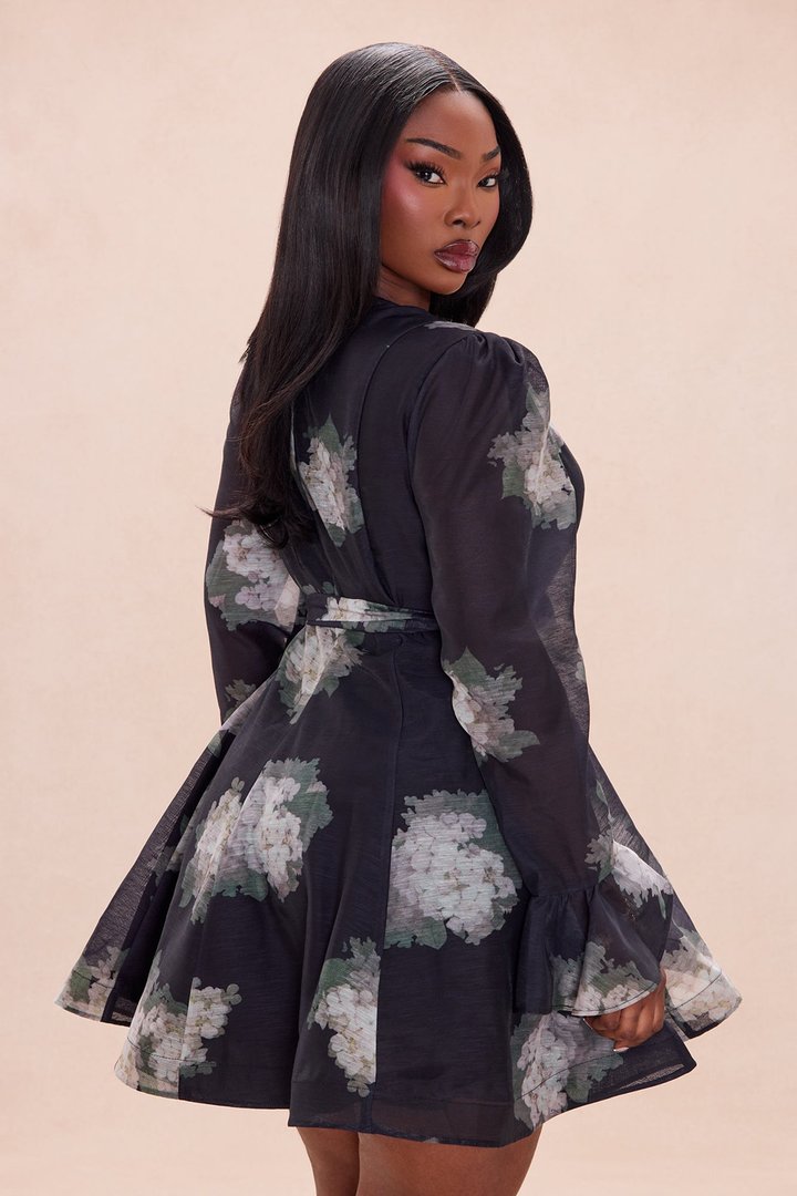 Colette Ruffle Sleeve Organza Mini Dress - Black/combo