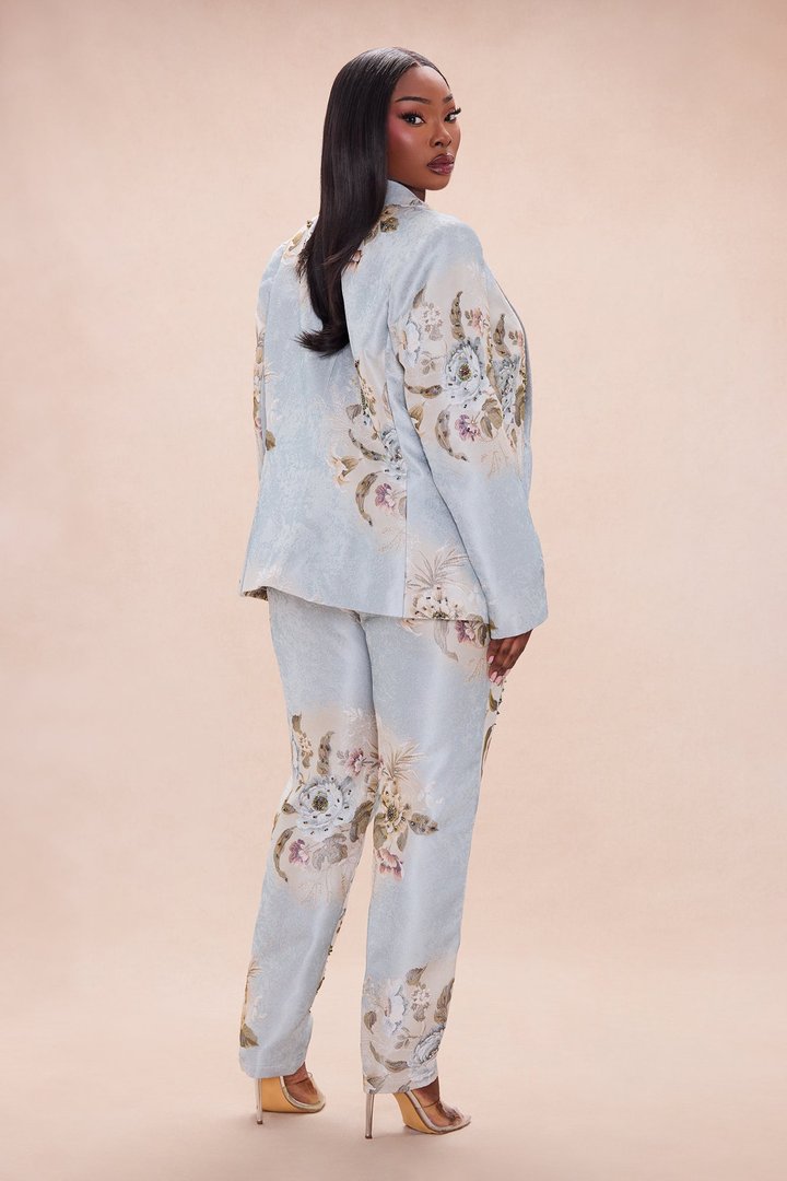 Riannon Embellished Jacquard Blazer Pant Set - Grey