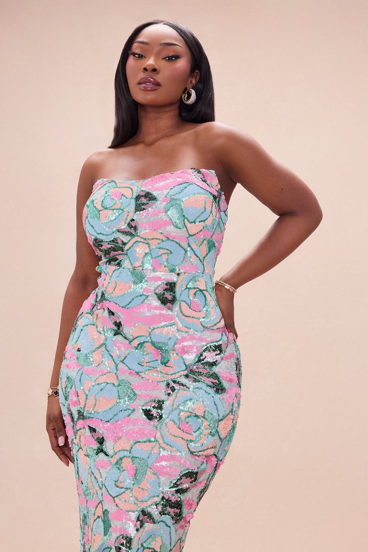Leah Strapless Sequin Midi Dress - Multi Color